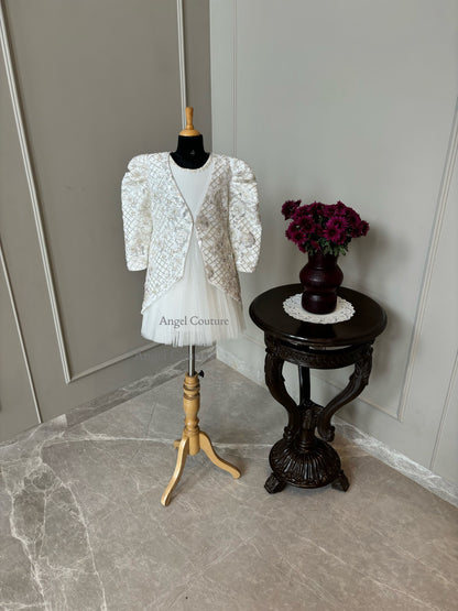 Ivory Heavy Silver Sequence Short Long Jacket Dress