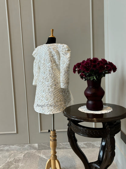 Ivory Heavy Silver Sequence Short Long Jacket Dress