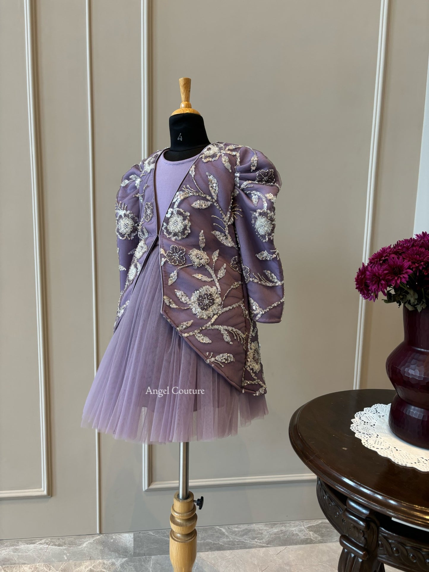 Lavender Heavy Silver Sequence Short Long Jacket Dress