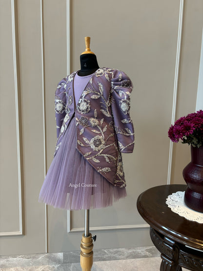 Lavender Heavy Silver Sequence Short Long Jacket Dress