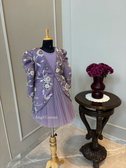 Lavender Heavy Silver Sequence Short Long Jacket Dress