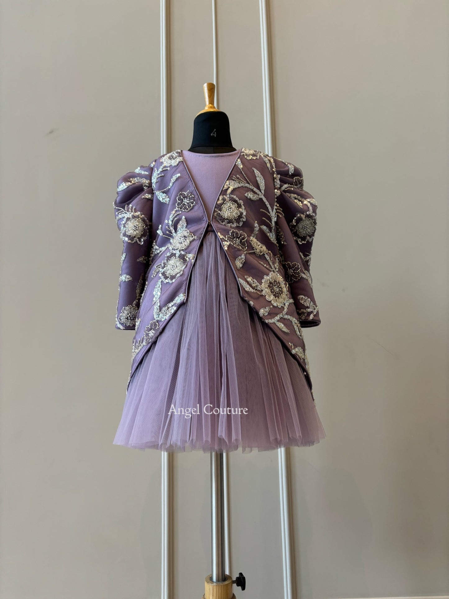 Lavender Heavy Silver Sequence Short Long Jacket Dress