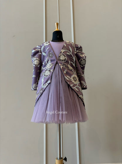 Lavender Heavy Silver Sequence Short Long Jacket Dress