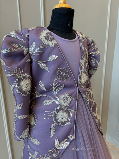 Lavender Heavy Silver Sequence Short Long Jacket Dress