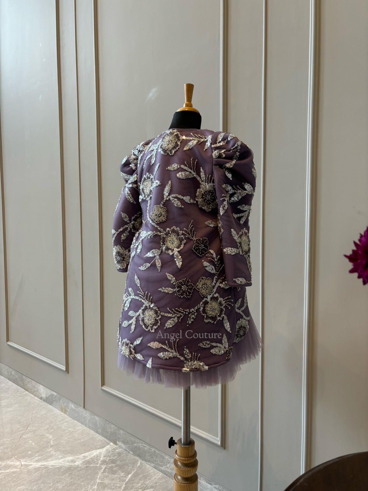 Lavender Heavy Silver Sequence Short Long Jacket Dress