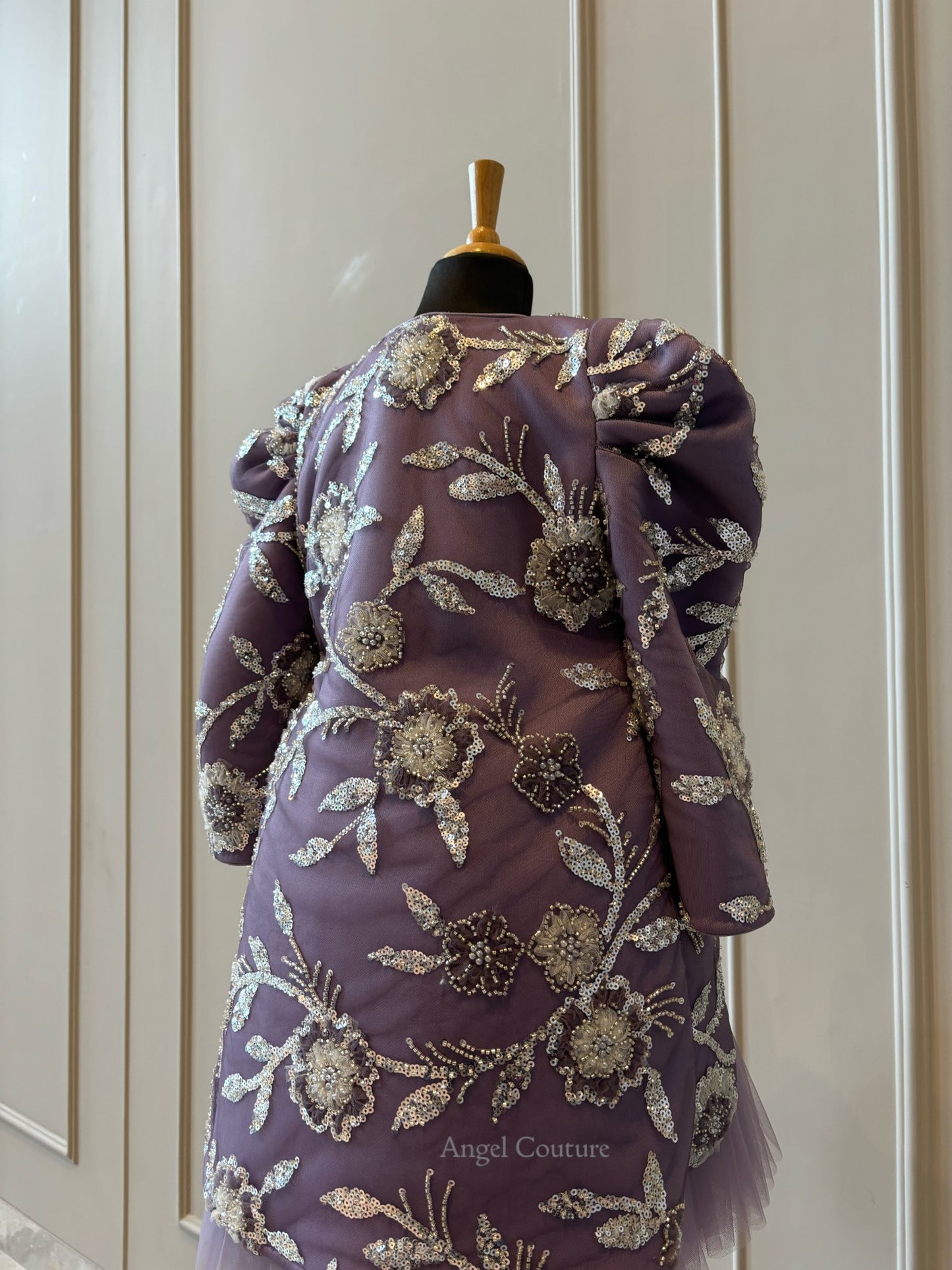 Lavender Heavy Silver Sequence Short Long Jacket Dress
