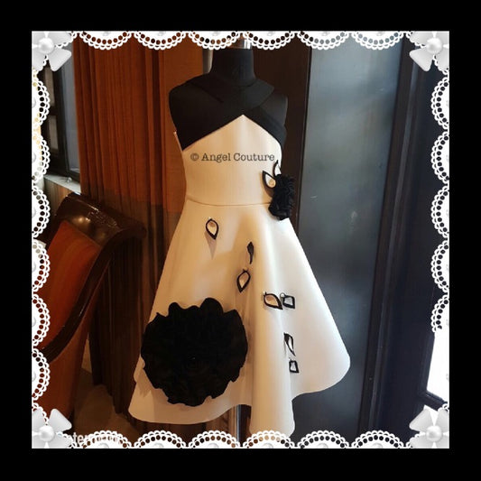 Ivory And Black Rose Crisscross Dress