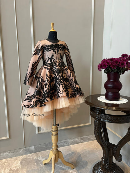 Peach Black Wild Sequence Short Long Gown