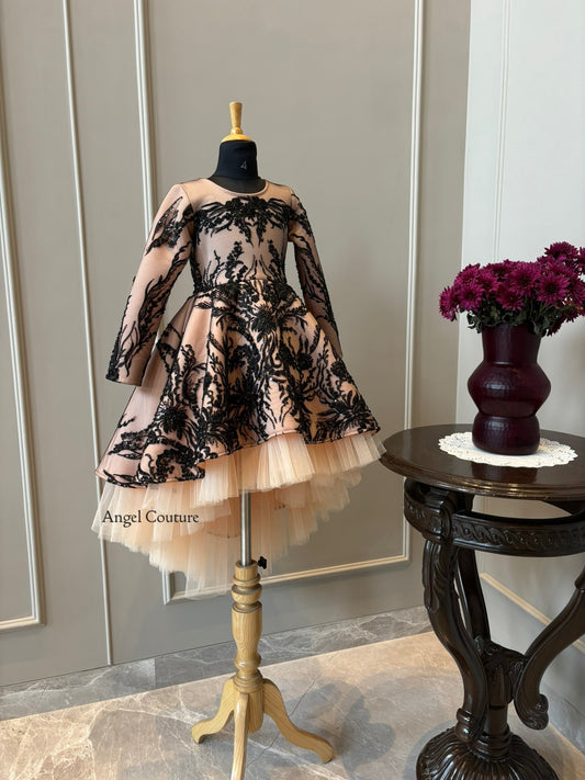 Peach Black Wild Sequence Short Long Gown