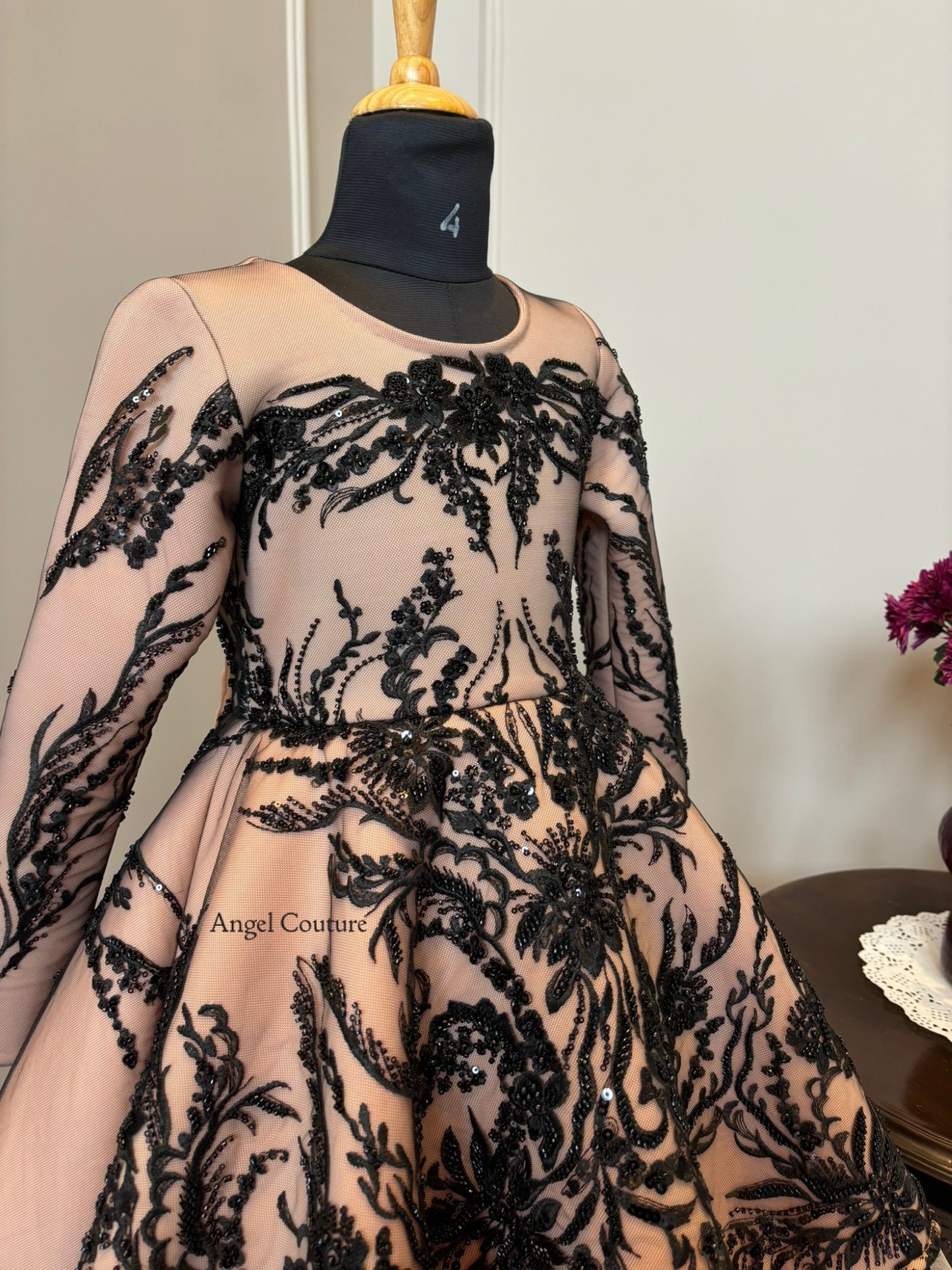 Peach Black Wild Sequence Short Long Gown