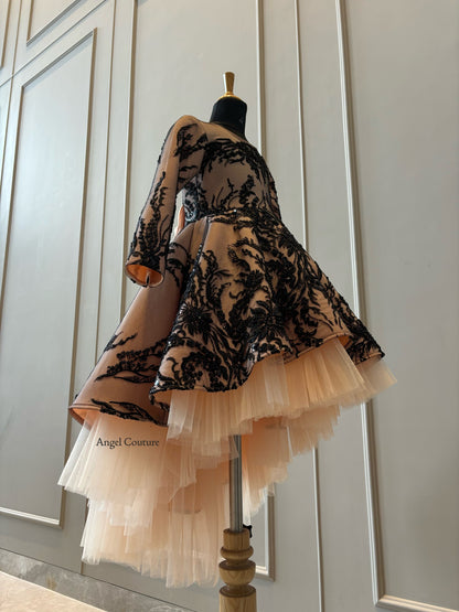 Peach Black Wild Sequence Short Long Gown