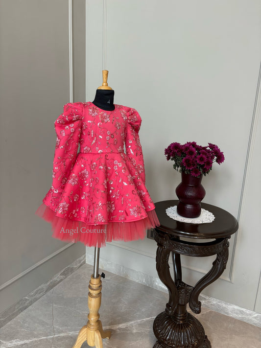 Fuchsia Pink Floral Sequence Dress