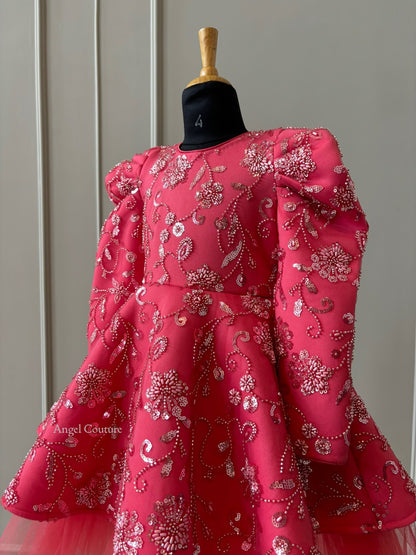 Fuchsia Pink Floral Sequence Dress