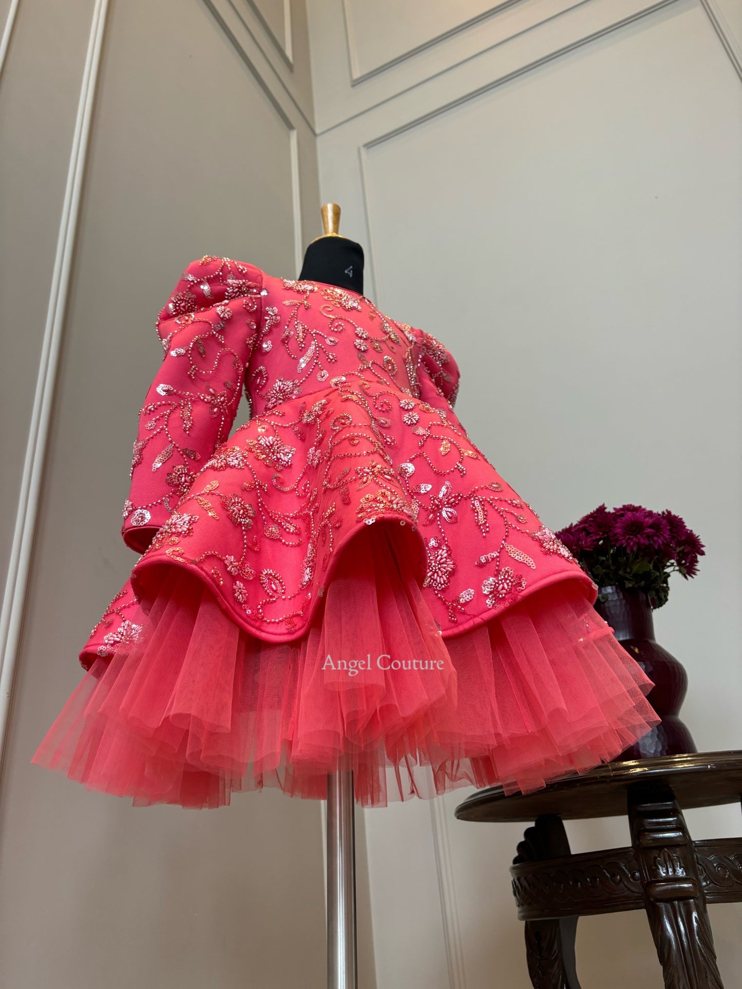 Fuchsia Pink Floral Sequence Dress