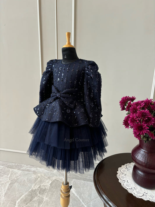 Navy Blue Sequence Peplum Dress