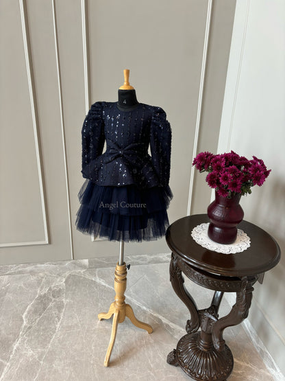 Navy Blue Sequence Peplum Dress
