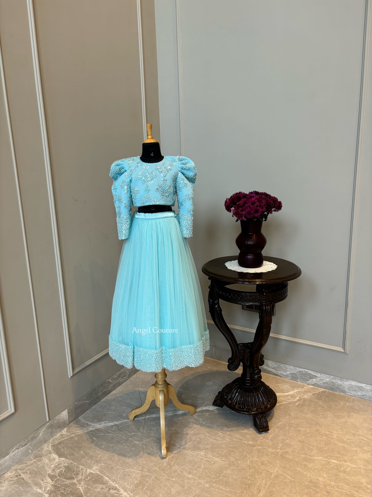 Ice Blue Sequence Lehenga Gown