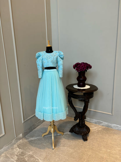 Ice Blue Sequence Lehenga Gown