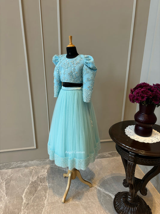 Ice Blue Sequence Lehenga Gown