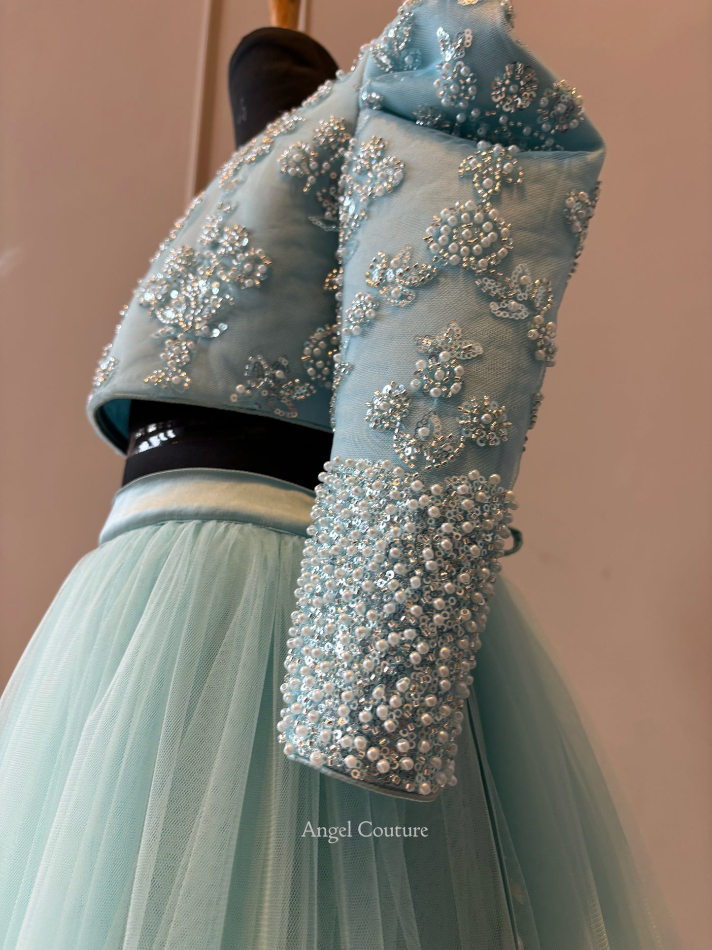 Ice Blue Sequence Lehenga Gown