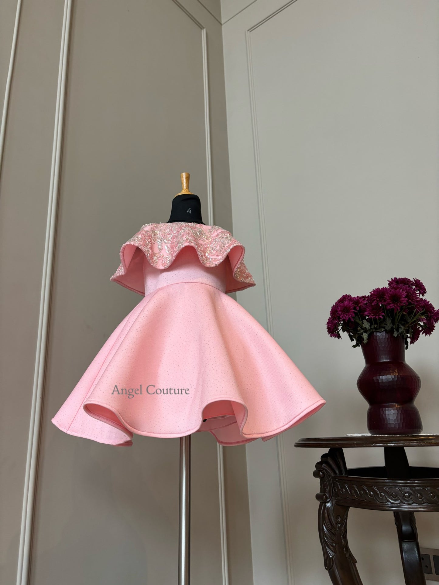Baby Pink Silver Sequence Shoulder Drape Dress
