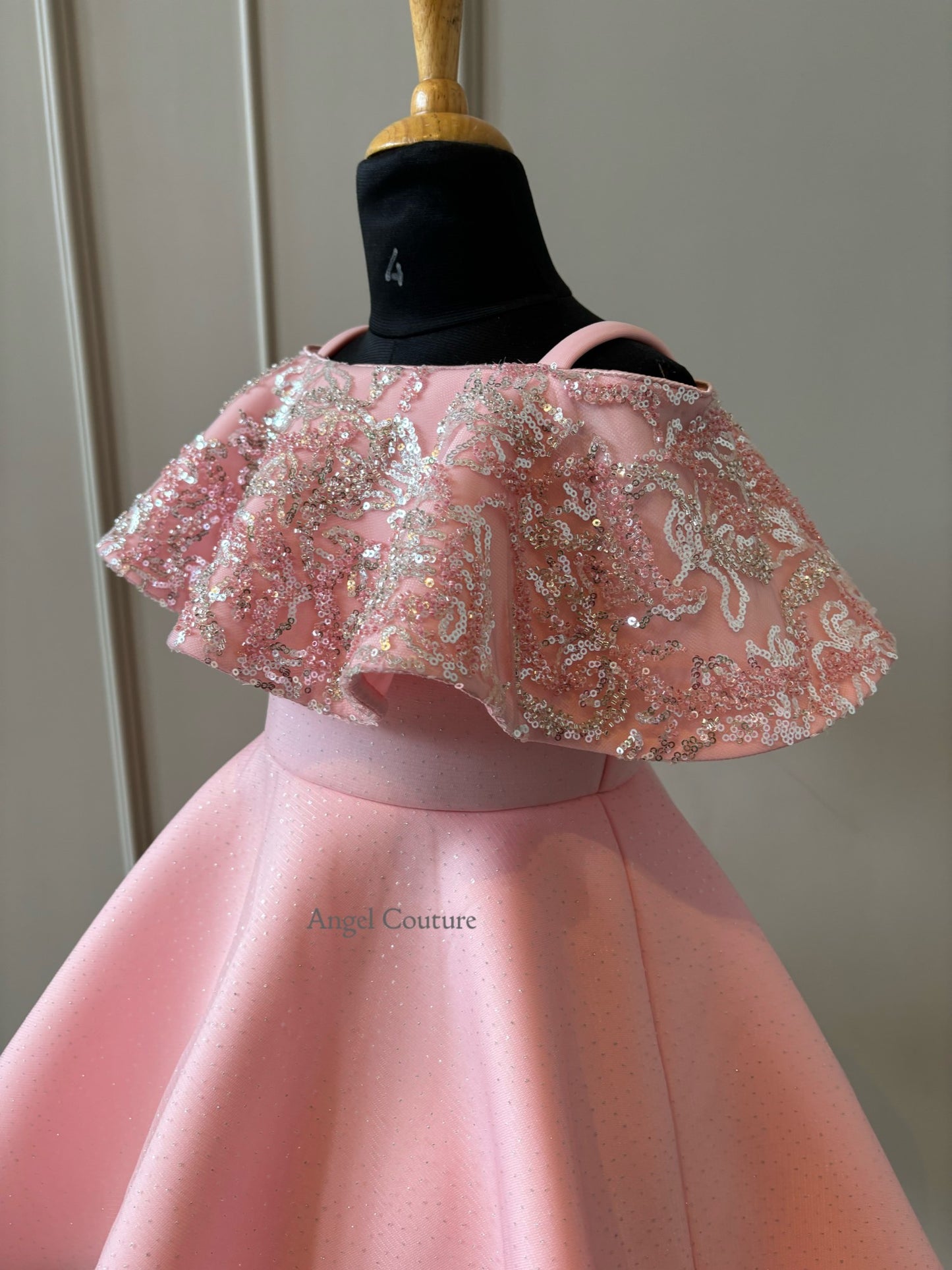 Baby Pink Silver Sequence Shoulder Drape Dress