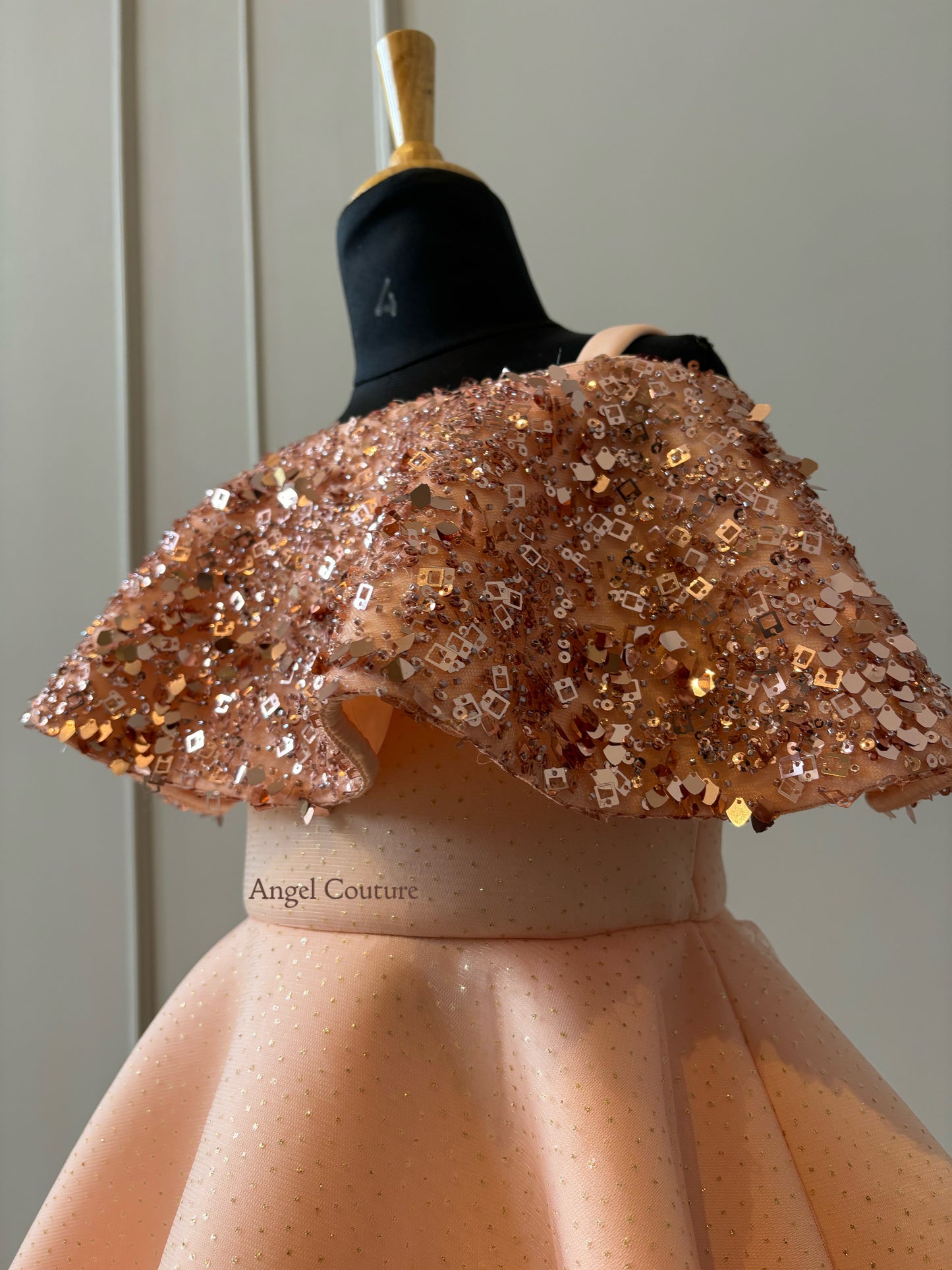 Peach Sequence Shoulder Drape Dress