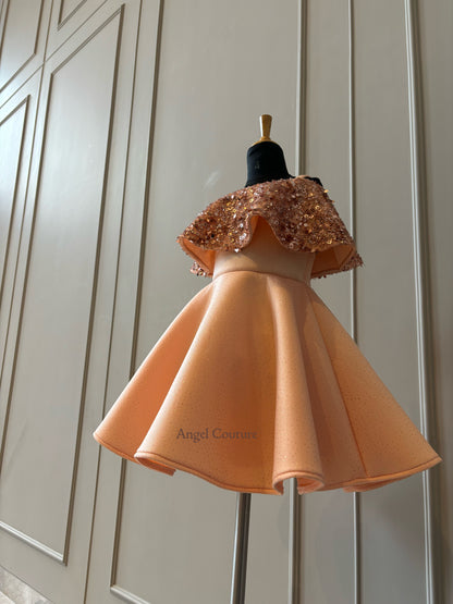 Peach Sequence Shoulder Drape Dress