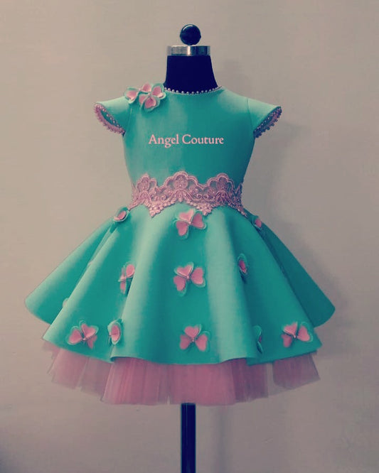 Mint Green Heart  Flowers Dress