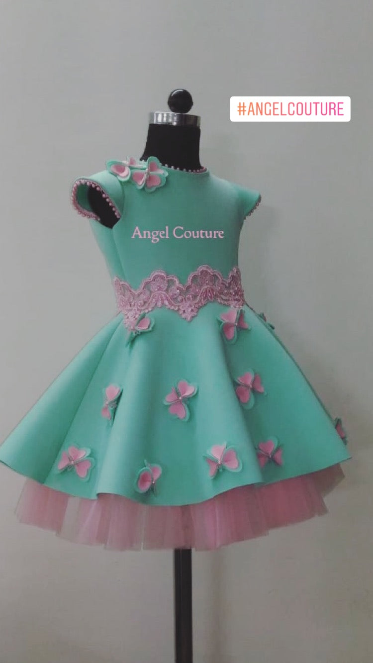 Mint Green Heart  Flowers Dress