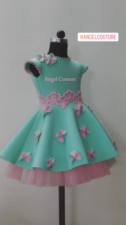 Mint Green Heart  Flowers Dress