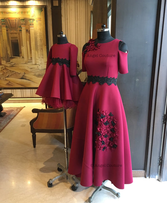 Maroon Black Lace Dress
