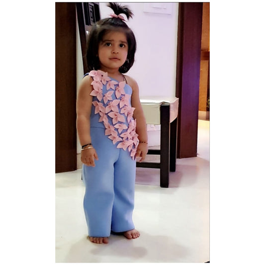 Powder Blue Falling Flowers Jumpsuit