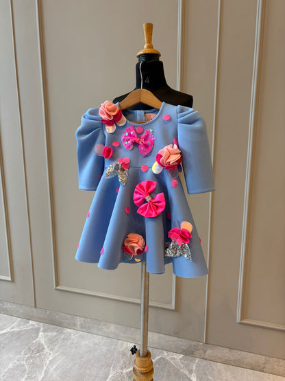 Powder Blue Polka Sequence Bow Dress