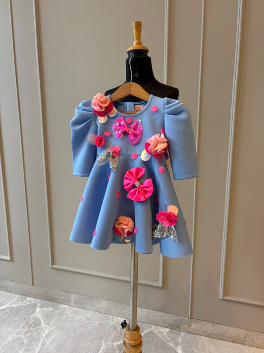 Powder Blue Polka Sequence Bow Dress