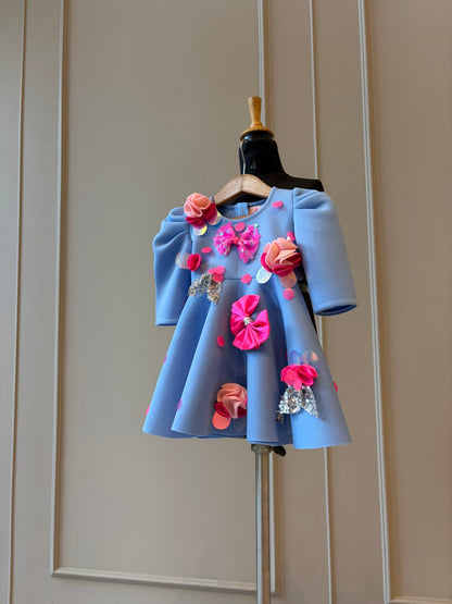 Powder Blue Polka Sequence Bow Dress