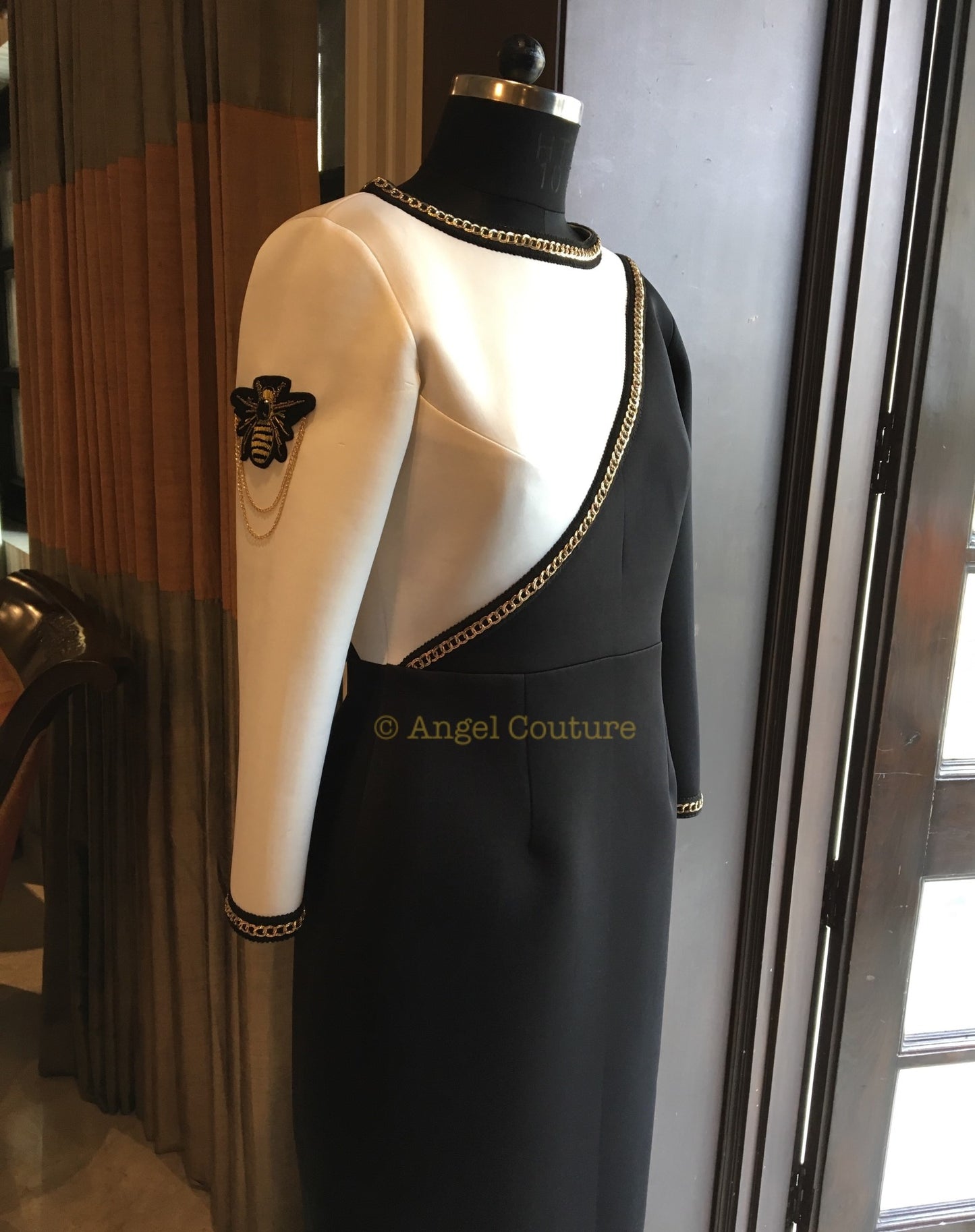 Black And Ivory Bee Chain Dress