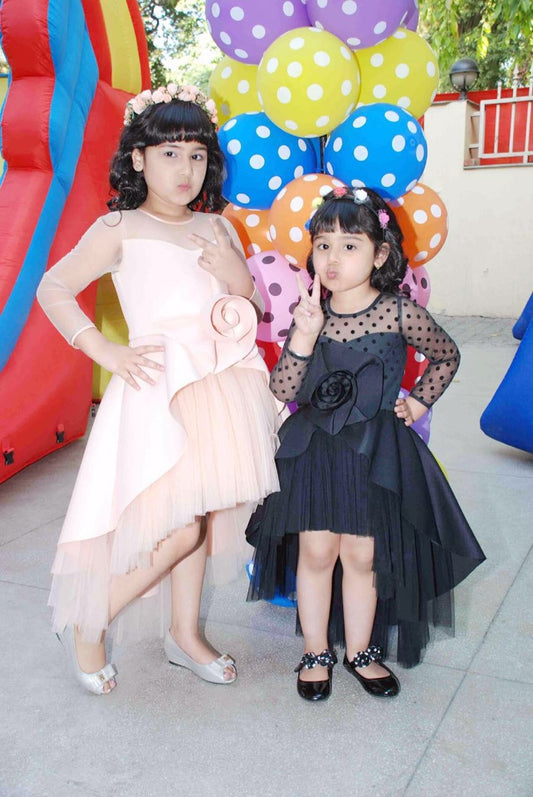 Black Big Rose Short Long Gown