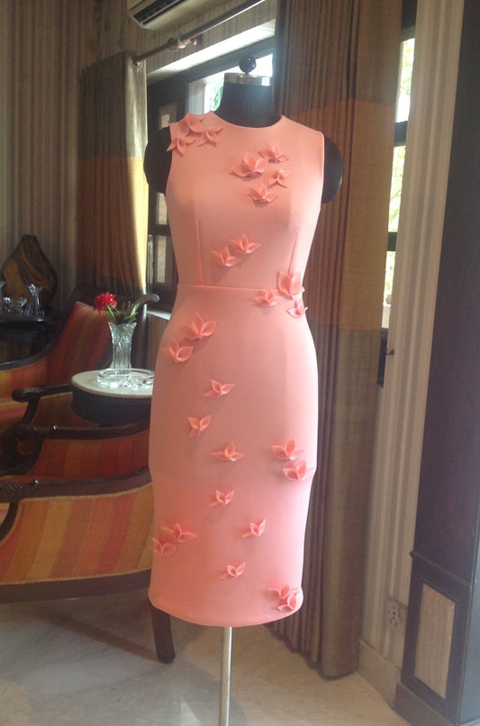 Lotus Pink Scattered Flowers Pencil Dress