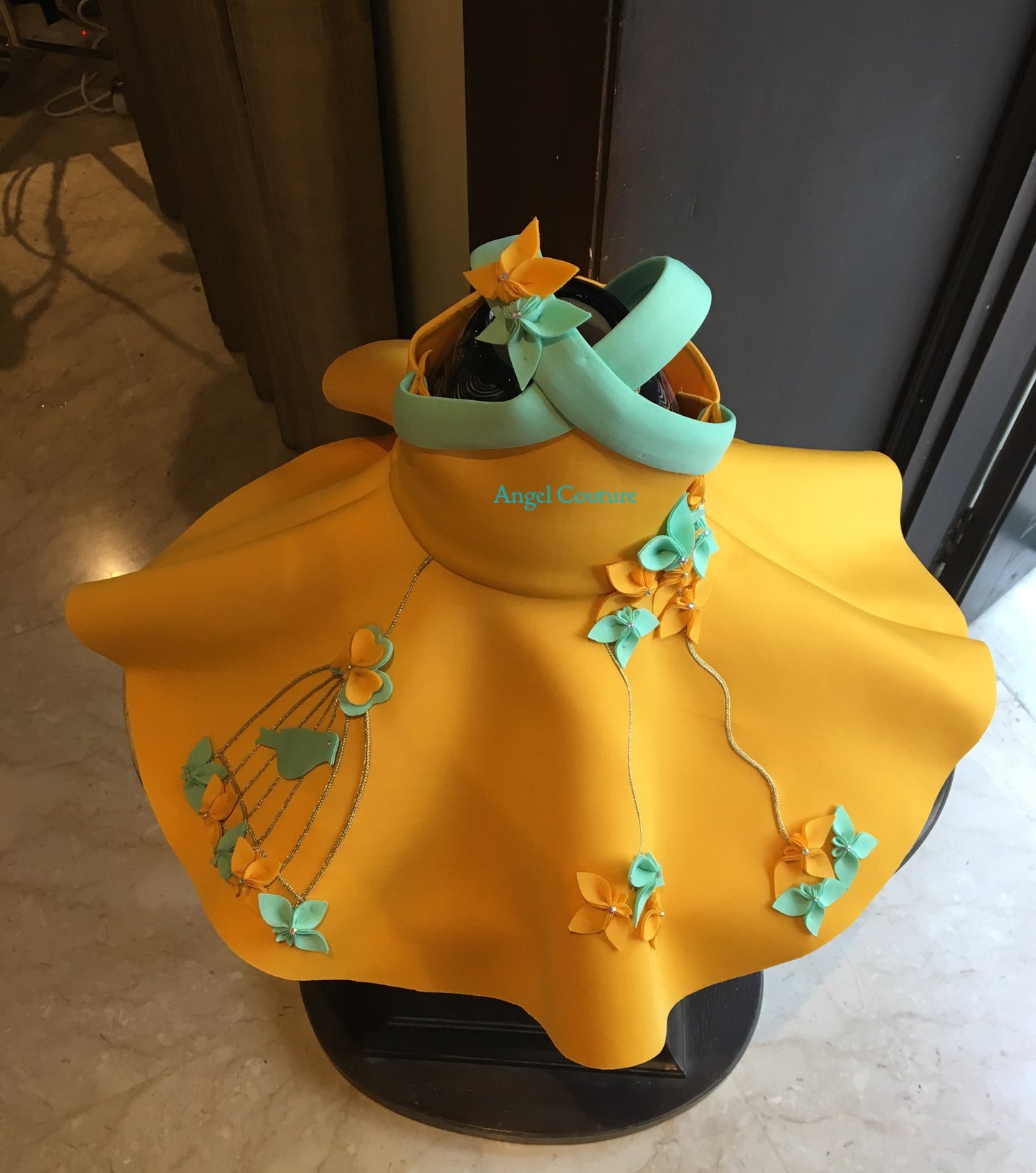 Yellow Mint Green Crisscross Birdcage Dress