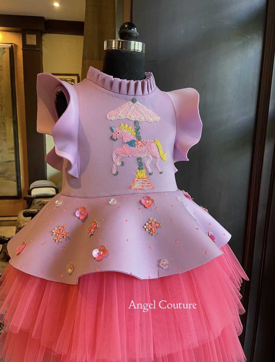 Lilac Fuchsia Pink Unicorn Carousel Dress