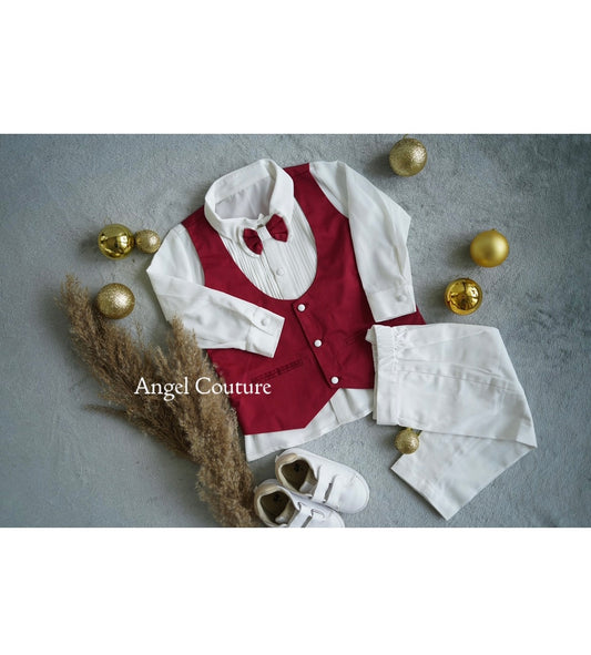 Maroon Waist Coat Trouser Shirt Set