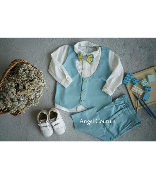 Ice Blue Waist Coat Trouser Shirt Set