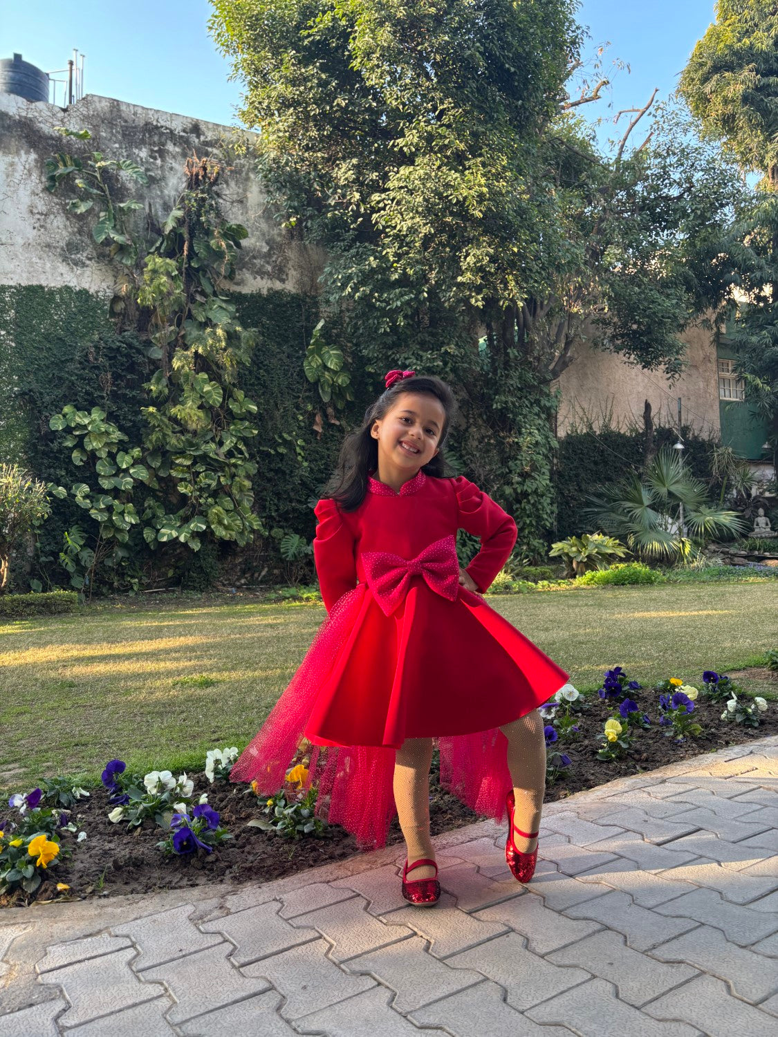 Red Fuchsia Pink Big Bow Flair Dress