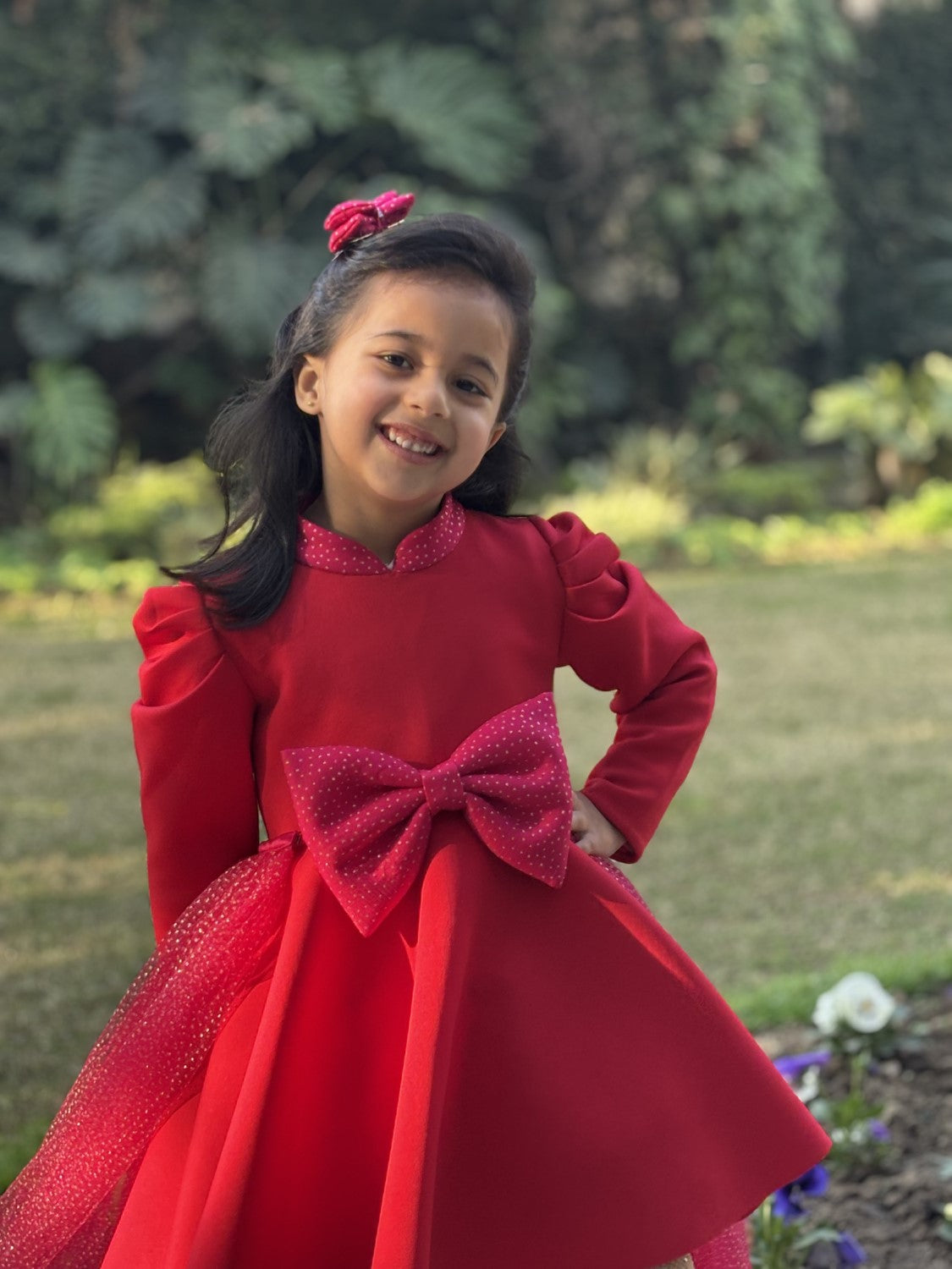 Red Fuchsia Pink Big Bow Flair Dress