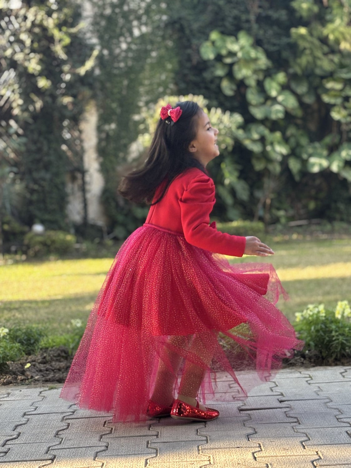 Red Fuchsia Pink Big Bow Flair Dress