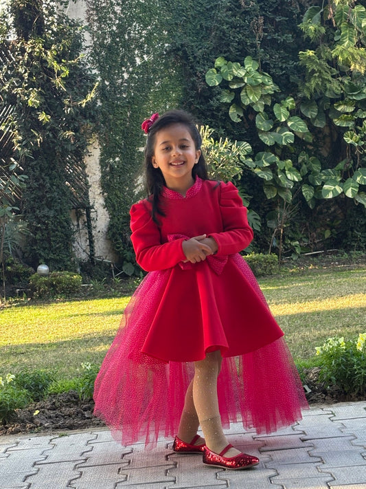 Red Fuchsia Pink Big Bow Flair Dress