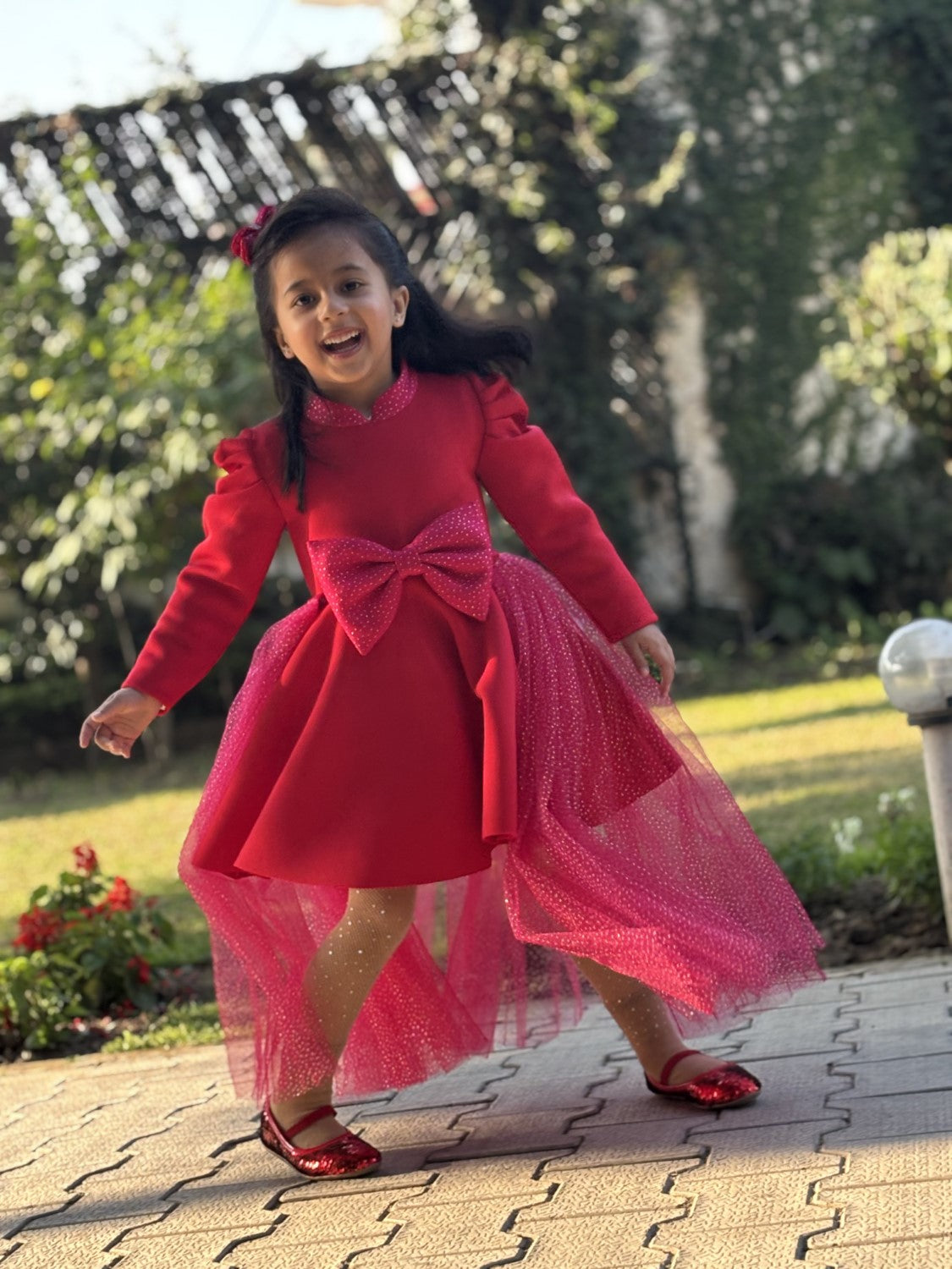 Red Fuchsia Pink Big Bow Flair Dress