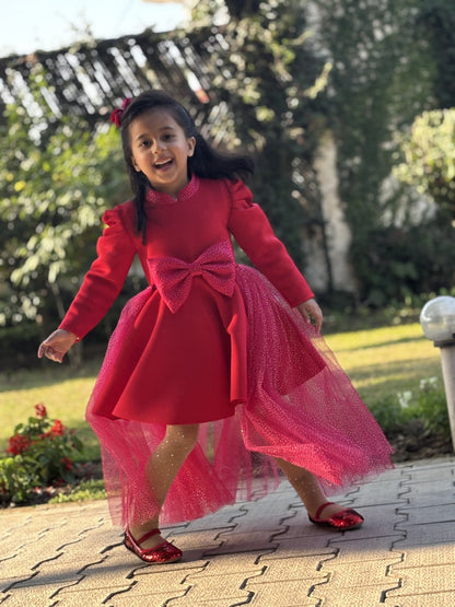 Red Fuchsia Pink Big Bow Flair Dress