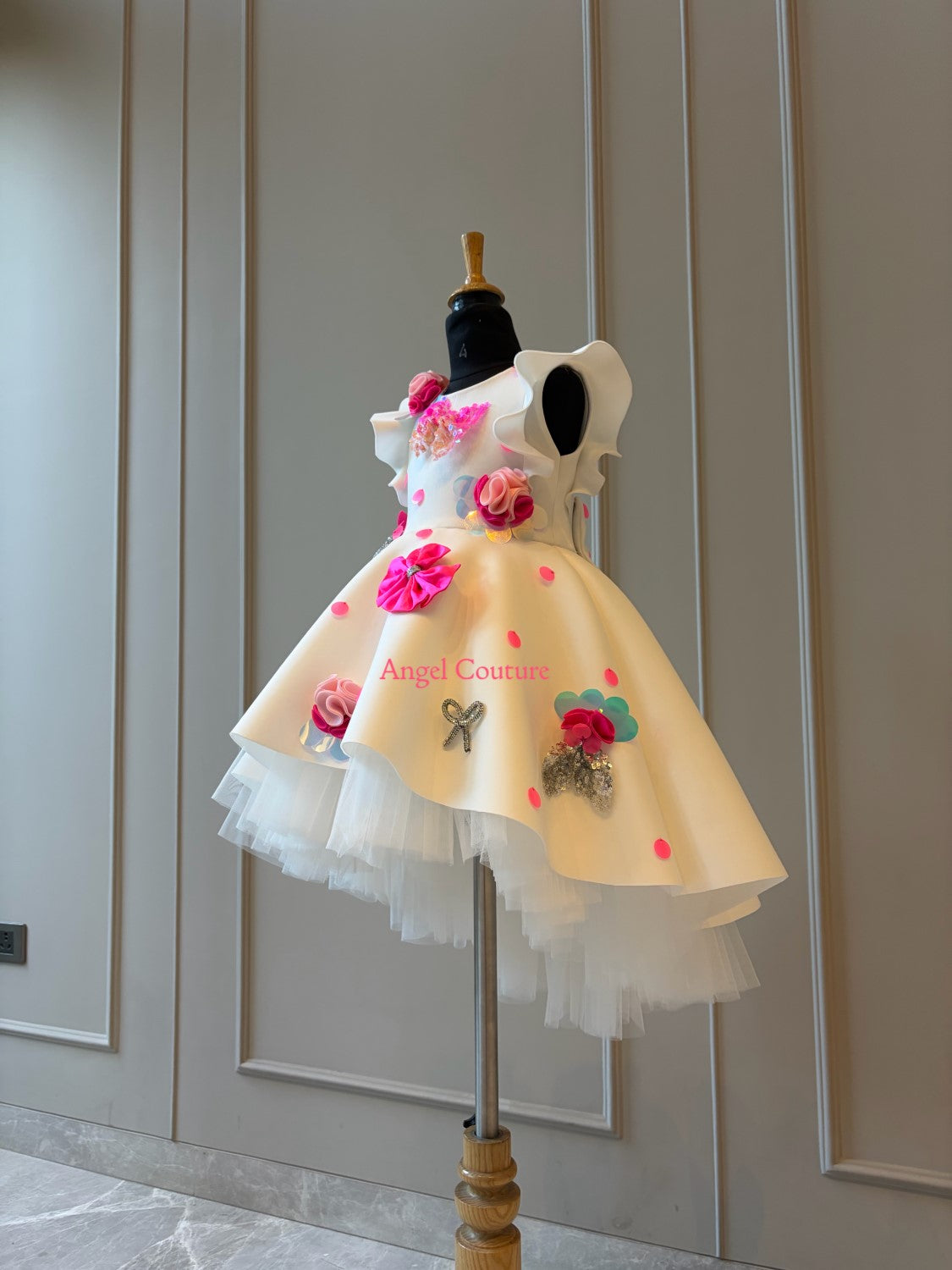 Ivory Polka Sequence Bow Short Long Gown